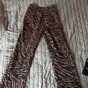 RSQ Beige and Brown Zebra-Pattern Flare Pants
